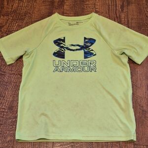 Under Armour Kids Lime Green Tee with Blue Logo Sz Small